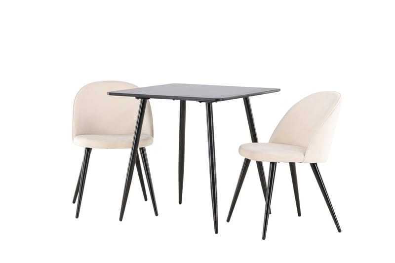 Polar Matgrupp 75 cm Kvadratisk med 2 Velvet stolar - Svart/Beige - Möbler - Matplats - Matgrupp & matbord med stolar