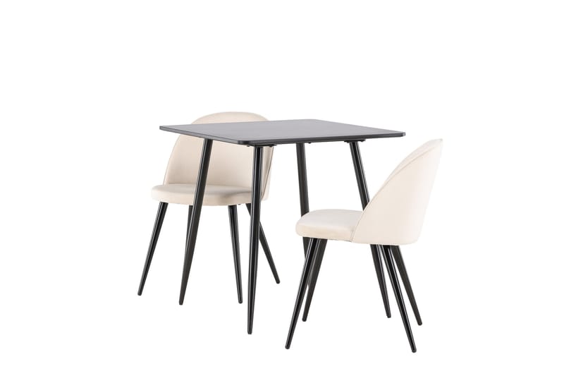 Polar Matgrupp 75 cm Kvadratisk med 2 Velvet stolar - Svart/Beige - Möbler - Matplats - Matgrupp & matbord med stolar