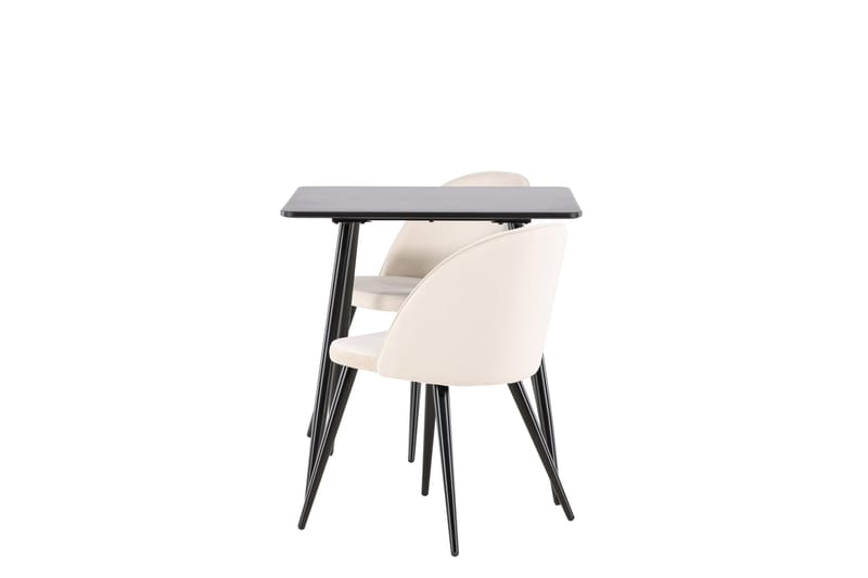 Polar Matgrupp 75 cm Kvadratisk med 2 Velvet stolar - Svart/Beige - Möbler - Matplats - Matgrupp & matbord med stolar