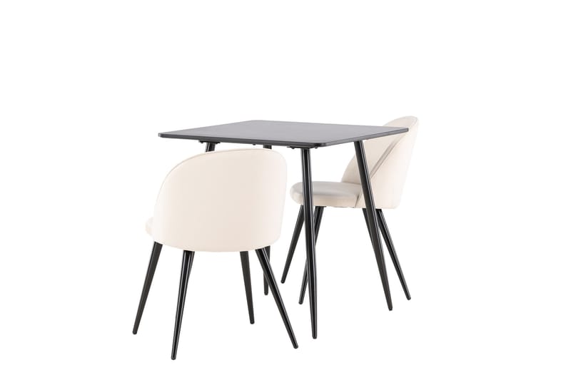 Polar Matgrupp 75 cm Kvadratisk med 2 Velvet stolar - Svart/Beige - Möbler - Matplats - Matgrupp & matbord med stolar