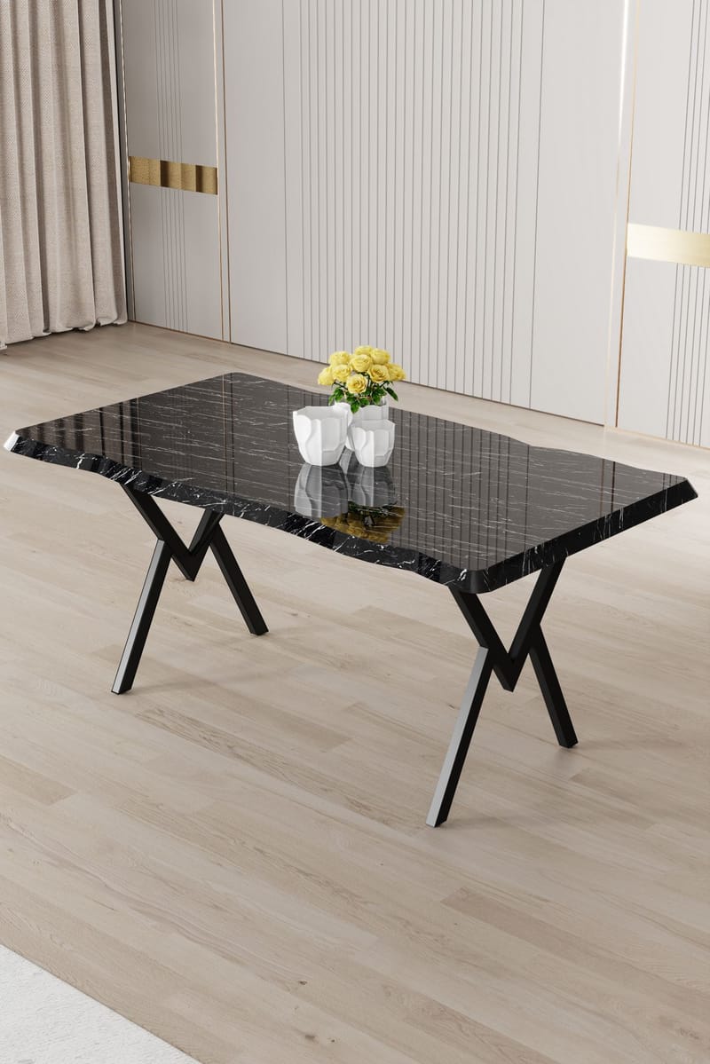 Ralto Rektangulärt Matbord 130 cm i Metall och Trä med Marmorutseende - Svart - Möbler - Matplats - Matbord & köksbord