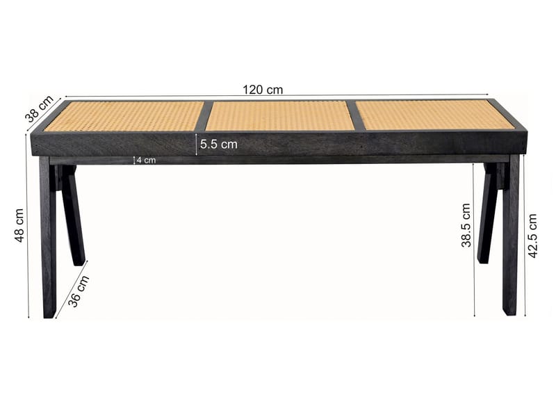 Ralvik Bänk 120 cm i rotting och massivt akaciaträ - svart rotting - Möbler - Matplats - Matbord & köksbord