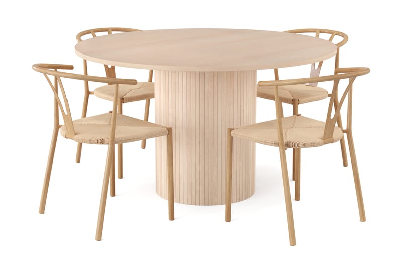 RAMSTA Bord 130 cm Rund + 4 AMATA Stolar Svart/Brun - Matgrupp & matbord med stolar