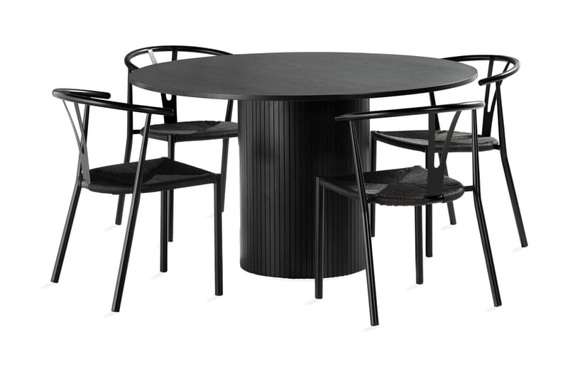 RAMSTA Bord 130 cm Rund + 4 AMATA Stolar Svart/Svart -   - Matgrupp & matbord med stolar