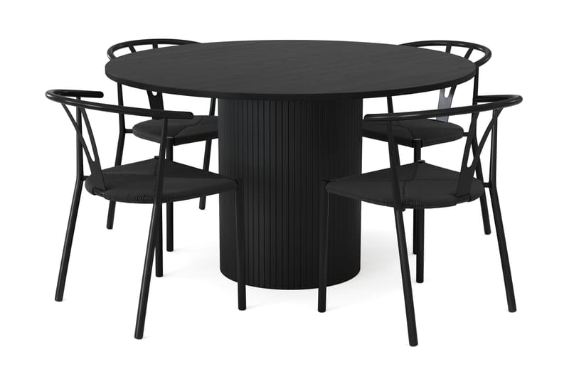 RAMSTA Bord 130 cm Rund + 4 AMATA Stolar Svart/Svart -   - Matgrupp & matbord med stolar