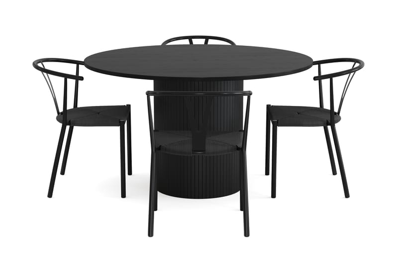 RAMSTA Bord 130 cm Rund + 4 AMATA Stolar Svart/Svart -   - Matgrupp & matbord med stolar