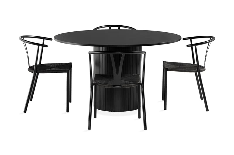 RAMSTA Bord 130 cm Rund + 4 AMATA Stolar Svart/Svart -   - Matgrupp & matbord med stolar