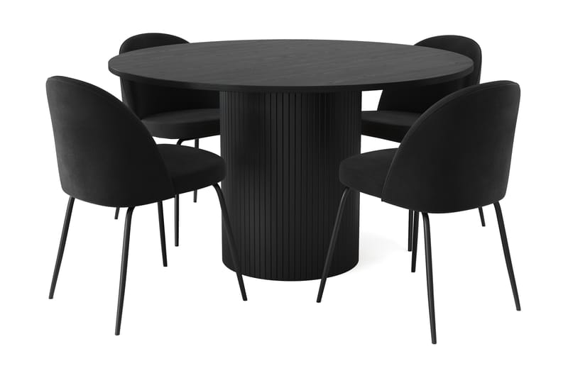 RAMSTA Bord 130 cm Rund + 4 SANDRO Stolar Svart/Svart - Matgrupp & matbord med stolar
