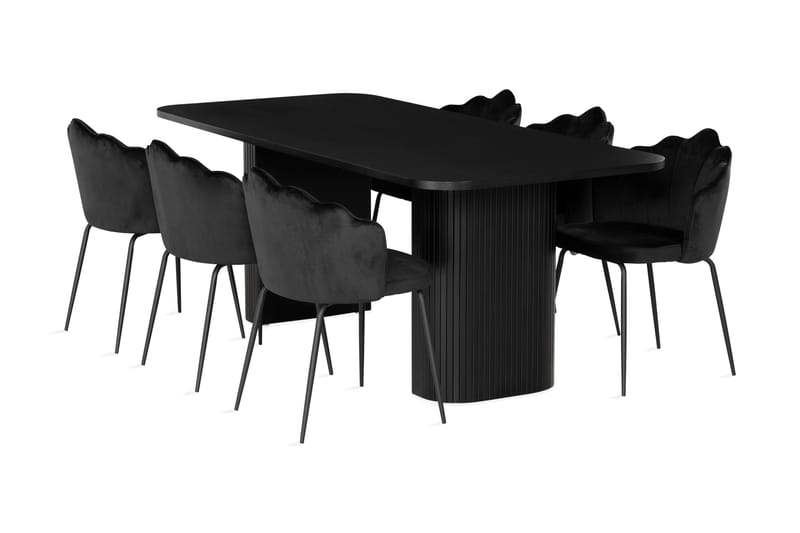 RAMSTA Matbord 200 cm Svart + 6 STENUM Stolar Svart - Matgrupp & matbord med stolar