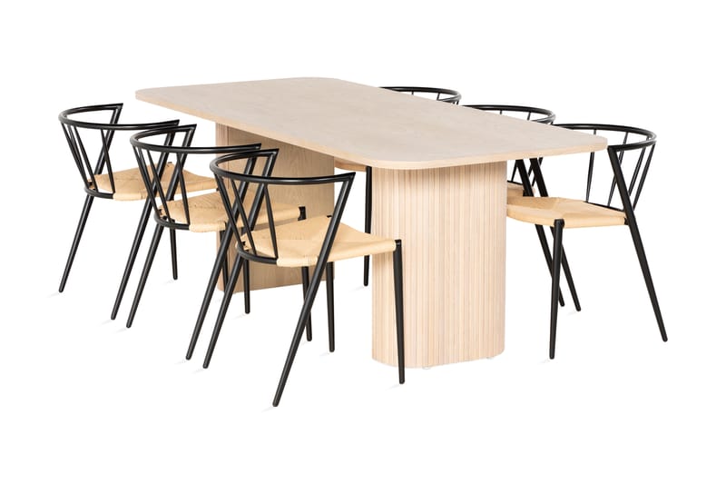 RAMSTA Matbord 200 cm Vit + 6 EWALD Stolar Svart - Matgrupp & matbord med stolar