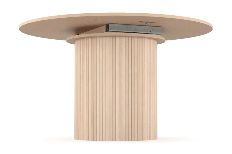 Kopparbo Runt Matbord 130 cm Förlängningsbart med illäggsskiva - Vitlaserat Ek / Ljusbeige - Möbler - Matplats - Matbord & köksbord