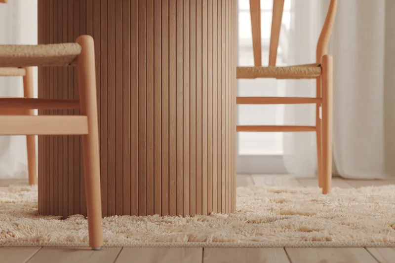 Kopparbo Runt Matbord 130 cm Förlängningsbart med illäggsskiva - Vitlaserat Ek / Ljusbeige - Möbler - Matplats - Matbord & köksbord