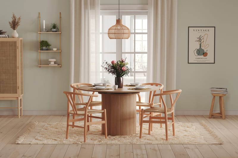 Kopparbo Runt Matbord 130 cm Förlängningsbart med illäggsskiva - Vitlaserat Ek / Ljusbeige - Möbler - Matplats - Matbord & köksbord