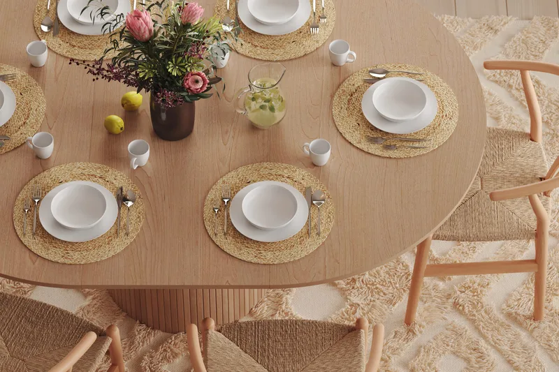 Kopparbo Runt Matbord 130 cm Förlängningsbart med illäggsskiva - Vitlaserat Ek / Ljusbeige - Möbler - Matplats - Matbord & köksbord