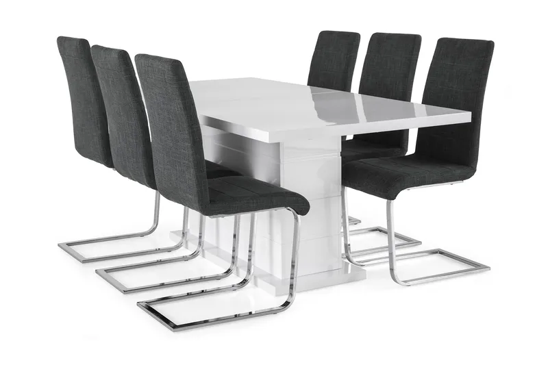 Ratliff Förlängningsbar Matgrupp 180 cm med 6 Cibus Stol - Vit/Grå/Krom - Möbler - Matplats - Matgrupp & matbord med stolar