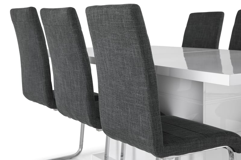 Ratliff Förlängningsbar Matgrupp 180 cm med 6 Cibus Stol - Vit/Grå/Krom - Möbler - Matplats - Matgrupp & matbord med stolar