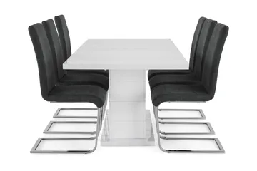 Ratliff Förlängningsbar Matgrupp 180 cm med 6 Cibus Stol - Vit/Grå/Krom - Möbler - Matplats - Matgrupp & matbord med stolar