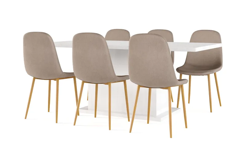 Ratliff Matbord 180 cm Förlängningsbart med illäggsskiva +  6 st Nibe stol brun med ek ben - Vit/Brun - Möbler - Matplats - Matgrupp & matbord med stolar
