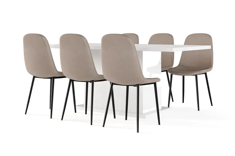 Ratliff Matbord 180 cm Förlängningsbart med illäggsskiva +  6 st Nibe stol brun med svarta ben - Vit/Brun - Möbler - Matplats - Matgrupp & matbord med stolar