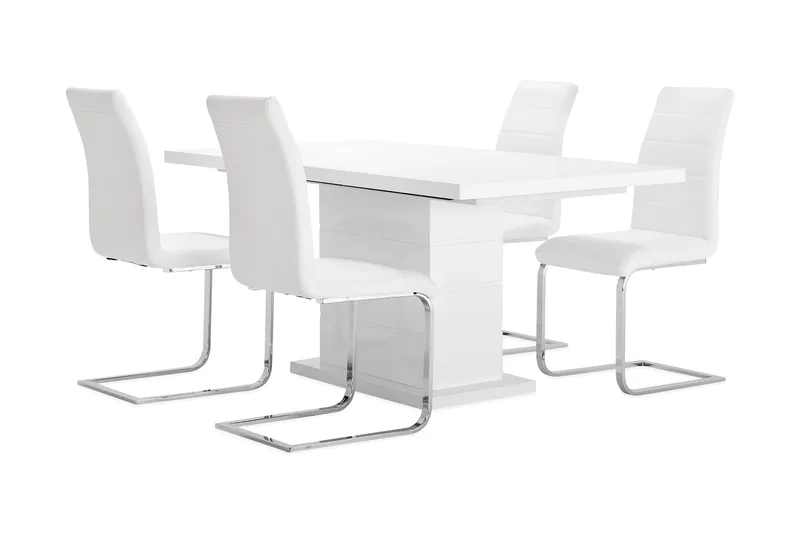Ratliff Matgrupp 180 cm + 4 Sorado Stol - Vit/Krom - Möbler - Matplats - Matgrupp & matbord med stolar