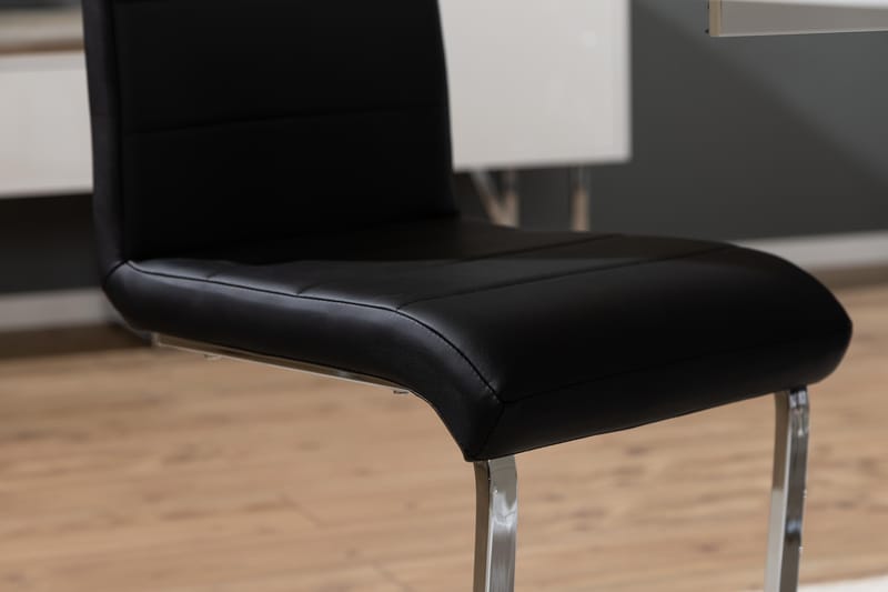 Ratliff Matgrupp 180 cm + 6 Stolar Förlängningsbart med illäggsskiva - Vit/Svart Pu/Krom - Möbler - Matplats - Matgrupp & matbord med stolar