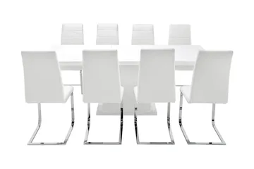 Ratliff Matgrupp 180 cm + 8 Sorado Stol - Vit/Krom - Möbler - Matplats - Matgrupp & matbord med stolar