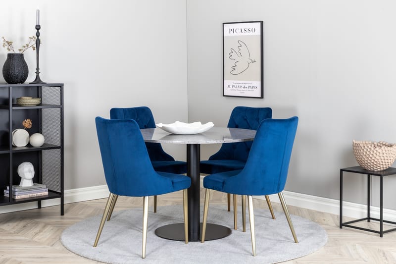Razzia Matgrupp 106 cm Rund med 4 Velvet stolar - Svart - Möbler - Matplats - Matgrupp & matbord med stolar