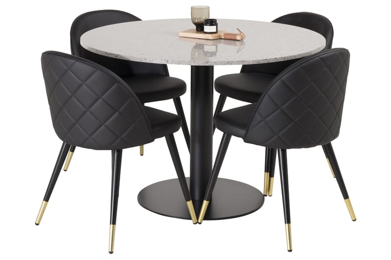 Razzia Matgrupp 106 cm Rund med 4 Velvet stolar - Svart/Guld - Möbler - Matplats - Matgrupp & matbord med stolar