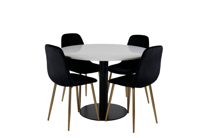 Razzia Matgrupp 106 cm Rund med 4 Polar stolar - Svart/Guld - Möbler - Matplats - Matgrupp & matbord med stolar