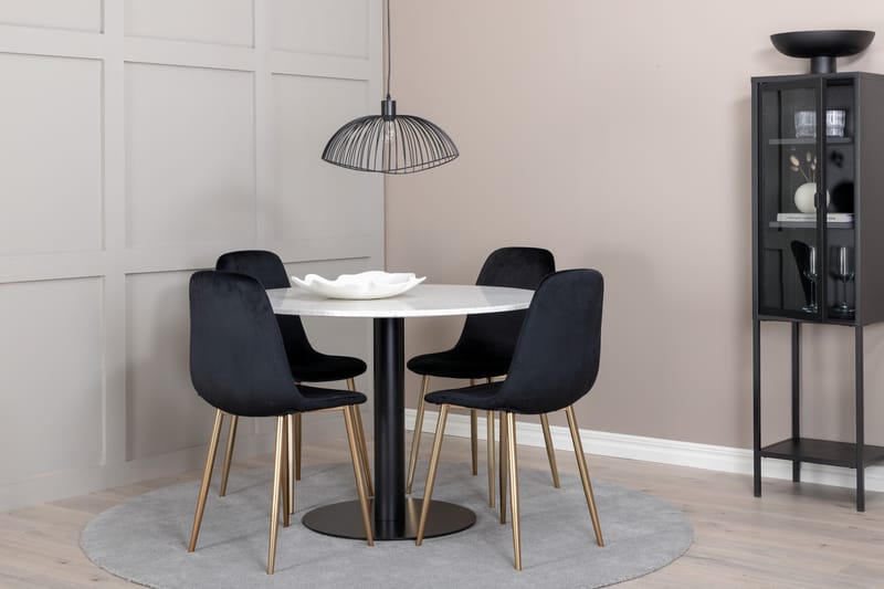 Razzia Matgrupp 106 cm Rund med 4 Polar stolar - Svart/Guld - Möbler - Matplats - Matgrupp & matbord med stolar