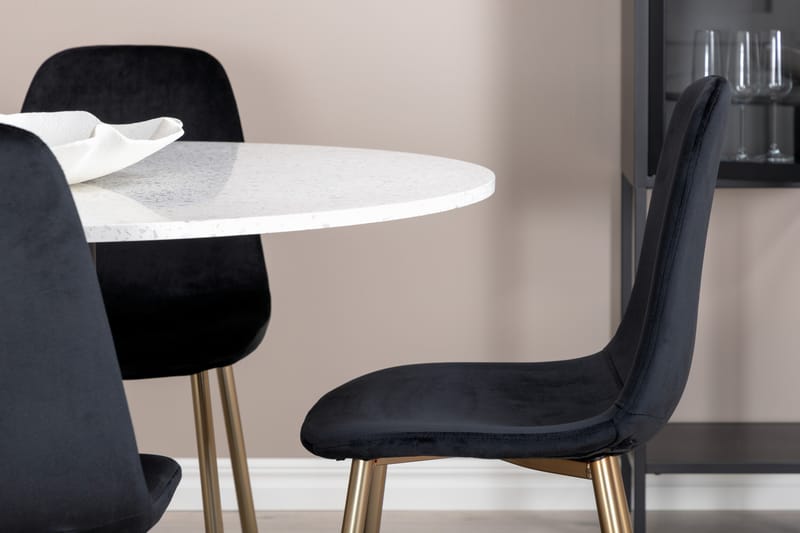 Razzia Matgrupp 106 cm Rund med 4 Polar stolar - Svart/Guld - Möbler - Matplats - Matgrupp & matbord med stolar