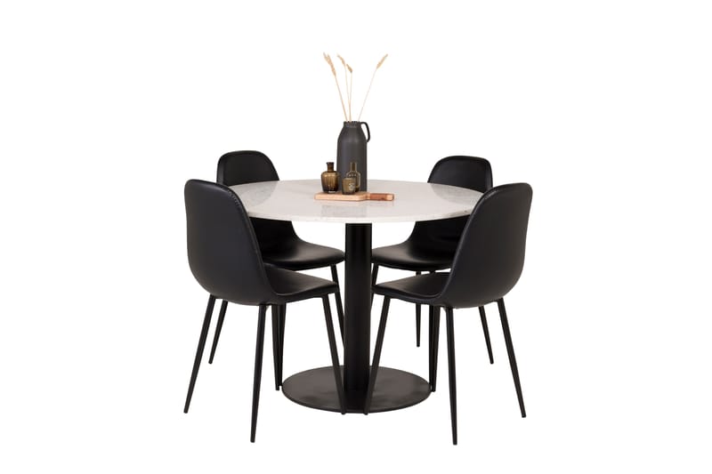 Razzia Matgrupp 106 cm Rund med 4 Polar stolar - Svart - Möbler - Matplats - Matgrupp & matbord med stolar