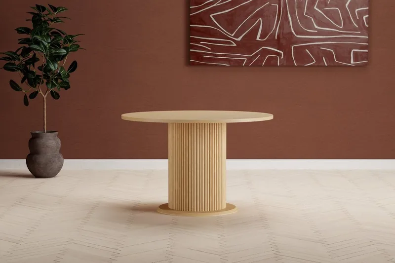 Reko Runt Matbord 120 cm i Trä med Ekutseende, Beige