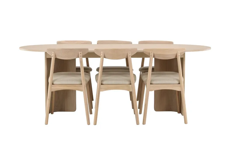 Rektangulär Matgrupp Tyresö 220 cm med 6 Ven Stolar - Natur/whitewash - Möbler - Matplats - Matgrupp & matbord med stolar