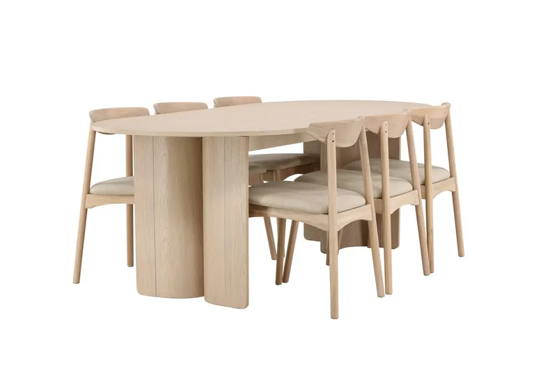 Rektangulär Matgrupp Tyresö 220 cm med 6 Ven Stolar - Natur/whitewash - Möbler - Matplats - Matgrupp & matbord med stolar