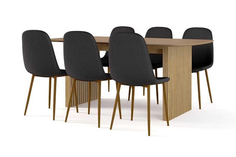 Richeto Matbord 180 cm ek +  6 st Nibe stol svart med ek ben - Natur/Svart - Möbler - Matplats - Matgrupp & matbord med stolar
