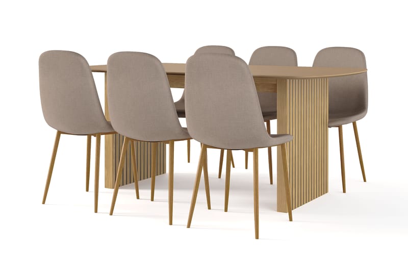 Richeto Matbord 180 cm ek +  6 st Nikolas stol brun med ek ben, Natur/Brun