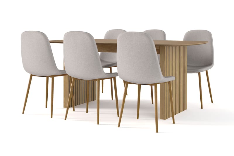 Richeto Matbord 180 cm ek +  6 st Nikolas stol grå med ek ben, Natur/Grå