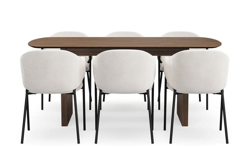 Richeto Matbord 180 cm med 6 Filip Matstolar - Rökt ek / Vit Bouclé - Möbler - Matplats - Matgrupp & matbord med stolar