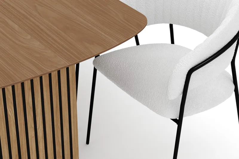 Richeto Matbord 180 cm med 6 Karol Matstolar - Naturlig finish / Vit Bouclé - Möbler - Matplats - Matgrupp & matbord med stolar