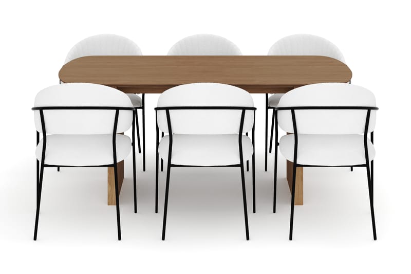 Richeto Matbord 180 cm med 6 Karol Matstolar - Naturlig finish / Vit Bouclé - Möbler - Matplats - Matgrupp & matbord med stolar