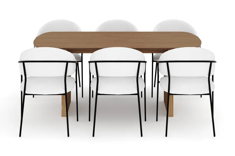 Richeto Matbord 180 cm med 6 Karol Matstolar - Naturlig finish / Vit Bouclé - Möbler - Matplats - Matgrupp & matbord med stolar
