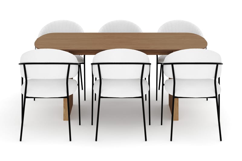 Richeto Matbord 180 cm med 6 Karol Matstolar - Naturlig finish / Vit Bouclé - Möbler - Matplats - Matgrupp & matbord med stolar