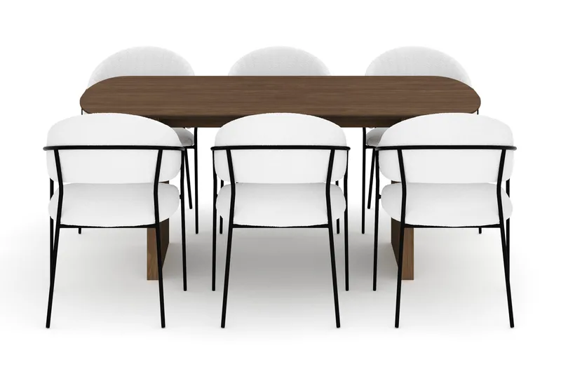 Richeto Matbord 180 cm med 6 Karol Matstolar - Rökt ek / Vit Bouclé - Möbler - Matplats - Matgrupp & matbord med stolar