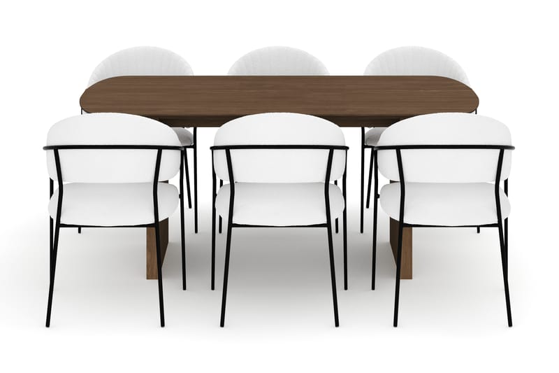 Richeto Matbord 180 cm med 6 Karol Matstolar - Rökt ek / Vit Bouclé - Möbler - Matplats - Matgrupp & matbord med stolar