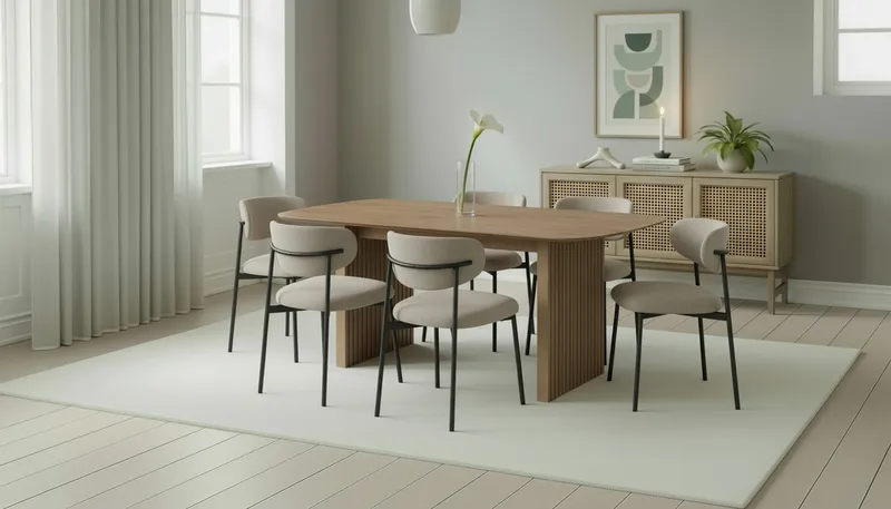 Richeto Matbord 180 cm med 6 Lucy Matstolar - Naturlig finish / Greige Bouclé / Metallben Svart - Möbler - Matplats - Matgrupp & matbord med stolar