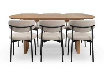 Richeto Matbord 180 cm med 6 Lucy Matstolar - Naturlig finish / Greige Bouclé / Metallben Svart - Möbler - Matplats - Matgrupp & matbord med stolar
