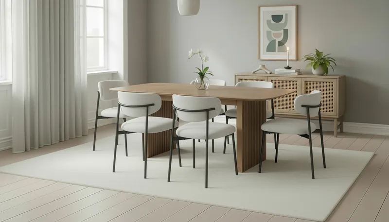 Richeto Matbord 180 cm med 6 Lucy Matstolar - Naturlig finish / Vit Bouclé / Metallben Svart - Möbler - Matplats - Matgrupp & matbord med stolar