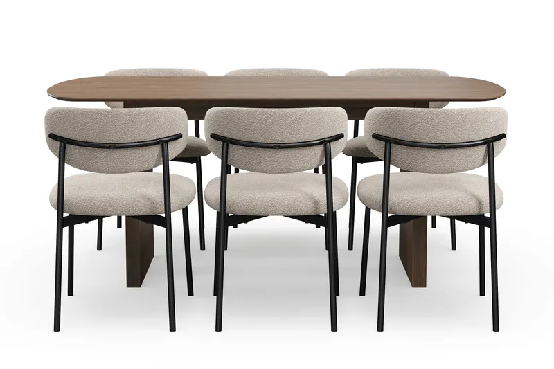 Richeto Matbord 180 cm med 6 Lucy Matstolar - Rökt ek / Greige Bouclé - Möbler - Matplats - Matgrupp & matbord med stolar