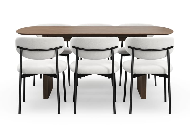 Richeto Matbord 180 cm med 6 Lucy Matstolar - Rökt ek / Vit Bouclé - Möbler - Matplats - Matgrupp & matbord med stolar